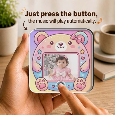 Personalized Cute Bear Musical Fridge Magnet with Speaker  Baby Photo Frame Magnet for Refrigerator  Audio Playback Sound Playing Gift for Kids, Family, Birthday
